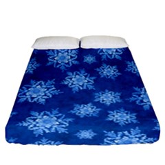 Snowflakes And Star Patterns Blue Snow Fitted Sheet (california King Size) by artworkshop