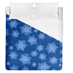 Snowflakes And Star Patterns Blue Snow Duvet Cover (queen Size) by artworkshop