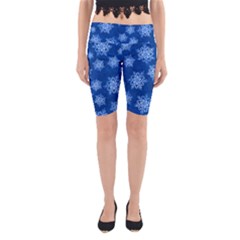 Snowflakes And Star Patterns Blue Snow Yoga Cropped Leggings by artworkshop