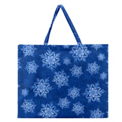 Snowflakes And Star Patterns Blue Snow Zipper Large Tote Bag by artworkshop