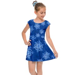 Snowflakes And Star Patterns Blue Snow Kids  Cap Sleeve Dress by artworkshop