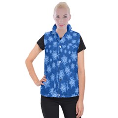 Snowflakes And Star Patterns Blue Snow Women s Button Up Vest by artworkshop