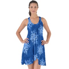 Snowflakes And Star Patterns Blue Snow Show Some Back Chiffon Dress by artworkshop