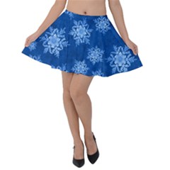 Snowflakes And Star Patterns Blue Snow Velvet Skater Skirt by artworkshop