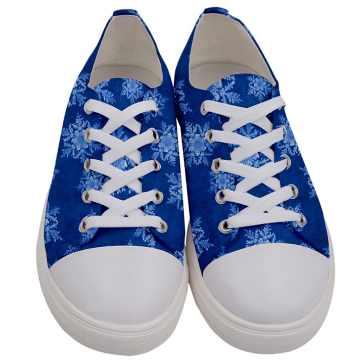 Snowflakes And Star Patterns Blue Snow Women s Low Top Canvas Sneakers