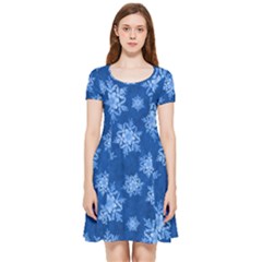 Snowflakes And Star Patterns Blue Snow Inside Out Cap Sleeve Dress by artworkshop