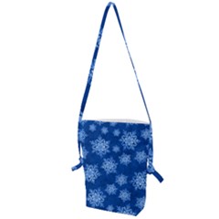 Snowflakes And Star Patterns Blue Snow Folding Shoulder Bag by artworkshop