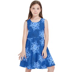 Snowflakes And Star Patterns Blue Snow Kids  Skater Dress