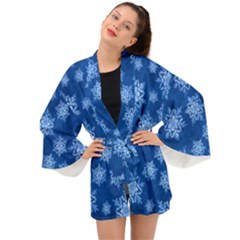 Snowflakes And Star Patterns Blue Snow Long Sleeve Kimono by artworkshop