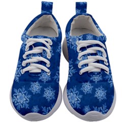 Snowflakes And Star Patterns Blue Snow Kids Athletic Shoes by artworkshop