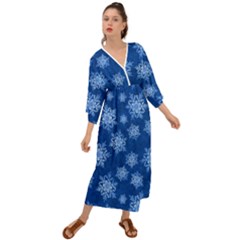 Snowflakes And Star Patterns Blue Snow Grecian Style  Maxi Dress by artworkshop