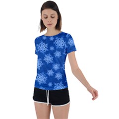 Snowflakes And Star Patterns Blue Snow Back Circle Cutout Sports Tee by artworkshop