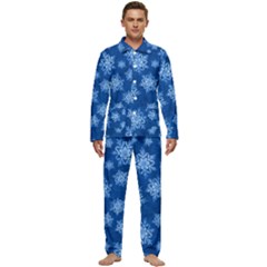 Snowflakes And Star Patterns Blue Snow Men s Long Sleeve Velvet Pocket Pajamas Set by artworkshop