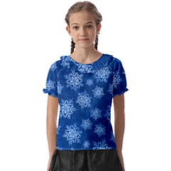 Snowflakes And Star Patterns Blue Snow Kids  Frill Chiffon Blouse by artworkshop