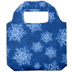 Snowflakes And Star Patterns Blue Snow Foldable Grocery Recycle Bag by artworkshop