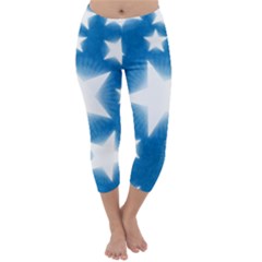 Snowflakes And Star Patterns Blue Stars Capri Winter Leggings  by artworkshop