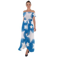 Snowflakes And Star Patterns Blue Stars Off Shoulder Open Front Chiffon Dress by artworkshop