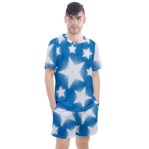 Snowflakes And Star Patterns Blue Stars Men s Mesh Tee And Shorts Set by artworkshop