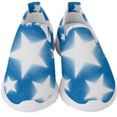 Snowflakes And Star Patterns Blue Stars Kids  Slip On Sneakers