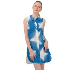 Snowflakes And Star Patterns Blue Stars Sleeveless Shirt Dress by artworkshop