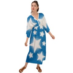 Snowflakes And Star Patterns Blue Stars Grecian Style  Maxi Dress by artworkshop