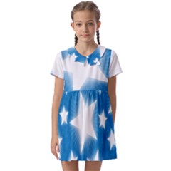 Snowflakes And Star Patterns Blue Stars Kids  Asymmetric Collar Dress by artworkshop