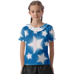 Snowflakes And Star Patterns Blue Stars Kids  Frill Chiffon Blouse by artworkshop