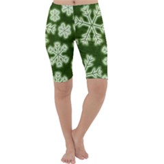 Snowflakes And Star Patterns Green Frost Cropped Leggings  by artworkshop