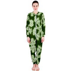 Snowflakes And Star Patterns Green Frost Onepiece Jumpsuit (ladies) by artworkshop