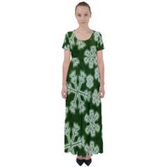 Snowflakes And Star Patterns Green Frost High Waist Short Sleeve Maxi Dress by artworkshop