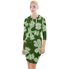 Snowflakes And Star Patterns Green Frost Quarter Sleeve Hood Bodycon Dress by artworkshop