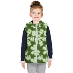 Snowflakes And Star Patterns Green Frost Kids  Hooded Puffer Vest by artworkshop