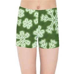 Snowflakes And Star Patterns Green Frost Kids  Sports Shorts by artworkshop