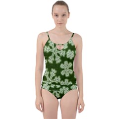 Snowflakes And Star Patterns Green Frost Cut Out Top Tankini Set by artworkshop