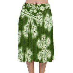 Snowflakes And Star Patterns Green Frost Velvet Flared Midi Skirt by artworkshop