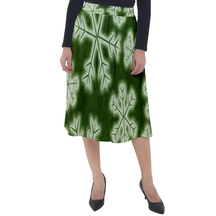 Snowflakes And Star Patterns Green Frost Classic Velour Midi Skirt 