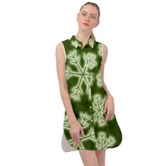 Snowflakes And Star Patterns Green Frost Sleeveless Shirt Dress by artworkshop