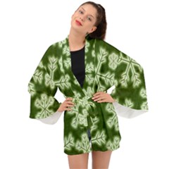 Snowflakes And Star Patterns Green Frost Long Sleeve Kimono by artworkshop