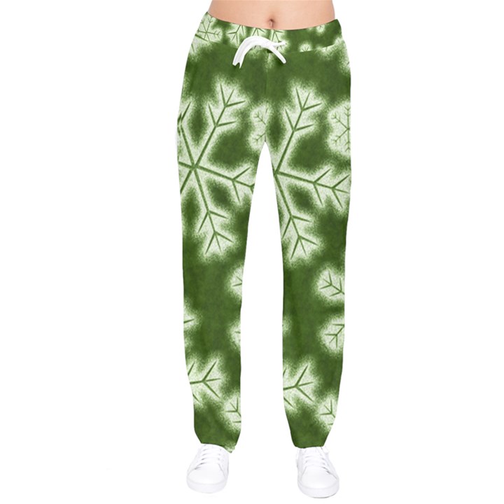 Snowflakes And Star Patterns Green Frost Women velvet Drawstring Pants