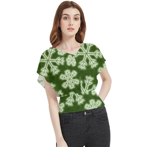 Snowflakes And Star Patterns Green Frost Butterfly Chiffon Blouse by artworkshop