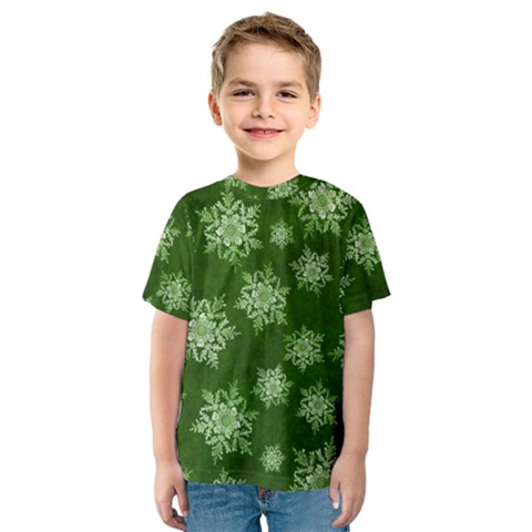 Snowflakes And Star Patterns Green Snow Kids  Sport Mesh Tee by artworkshop