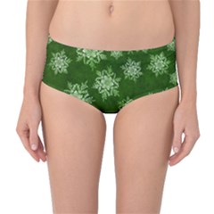 Snowflakes And Star Patterns Green Snow Mid-waist Bikini Bottoms by artworkshop