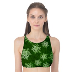 Snowflakes And Star Patterns Green Snow Tank Bikini Top by artworkshop