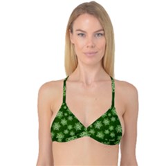 Snowflakes And Star Patterns Green Snow Reversible Tri Bikini Top by artworkshop