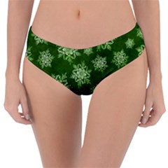 Snowflakes And Star Patterns Green Snow Reversible Classic Bikini Bottoms by artworkshop