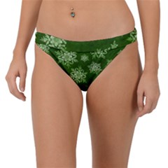 Snowflakes And Star Patterns Green Snow Band Bikini Bottom by artworkshop