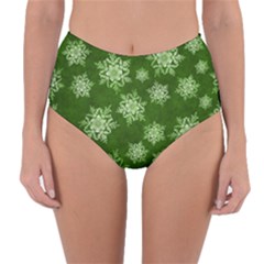 Snowflakes And Star Patterns Green Snow Reversible High-waist Bikini Bottoms by artworkshop