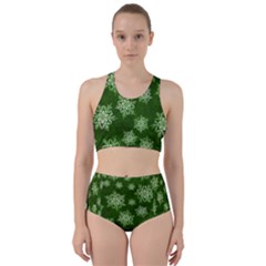 Snowflakes And Star Patterns Green Snow Racer Back Bikini Set by artworkshop