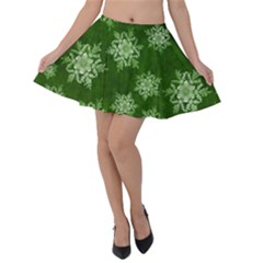 Snowflakes And Star Patterns Green Snow Velvet Skater Skirt by artworkshop