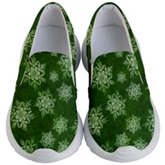 Snowflakes And Star Patterns Green Snow Kids Lightweight Slip Ons by artworkshop